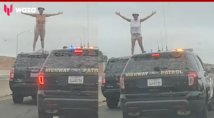 POLICE PURSUIT IN L.A. WOMAN STRIPS NAKED FOR CHP ... Freaky On The Freeway!!!
